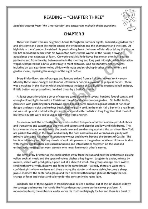 Great Gatsby Excerpt Chapter 3 Multiple Choice Questions ESL
