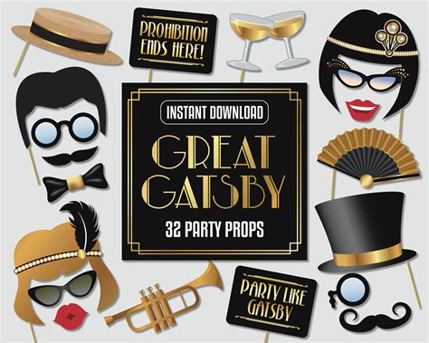 Great Gatsby Party Photo Booth Props Printable PDF Roaring Etsy Party photo booth, Glitz and