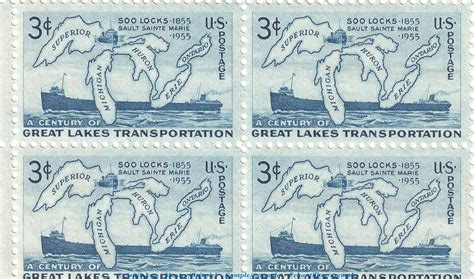 Great Lakes Transportation Set of 4 x 3 Cent US Postage Stamps