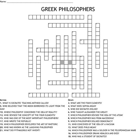 The answer for clue: Greek thinker. Usage exa