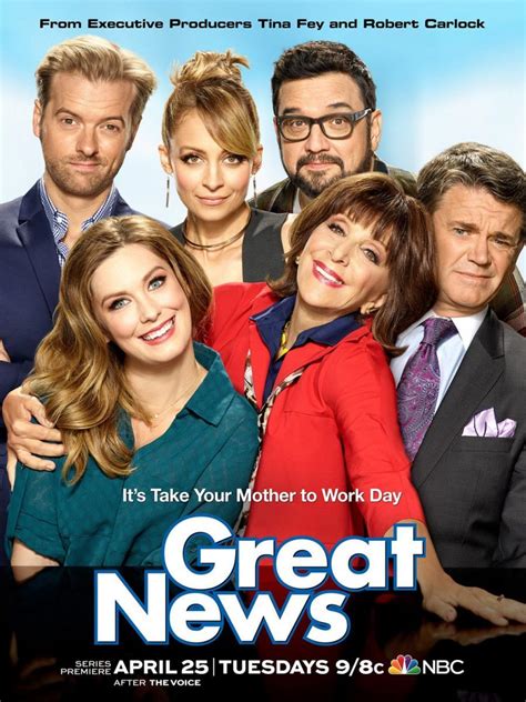 Meet the actors and actresses who play the main characters in Great News, a comedy series about a mother and her daughter who work at a cable-news network. Tina Fey is an executive producer and Tracey Wigfield is the director of the show. . Great news cast