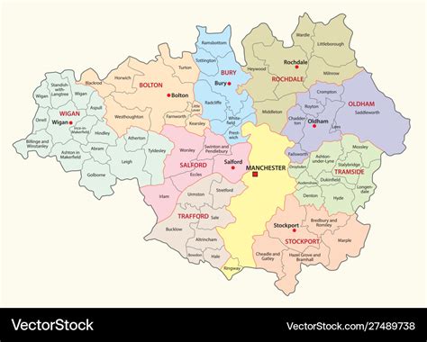 Greater manchester district map Royalty Free Vector Image