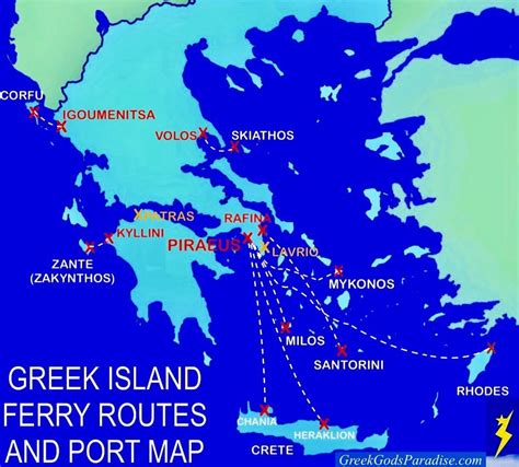 Greek Islands Ferry Schedule map with departures