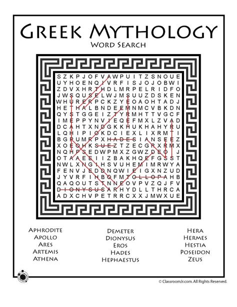 Greek Mythology Word Search Answer Key