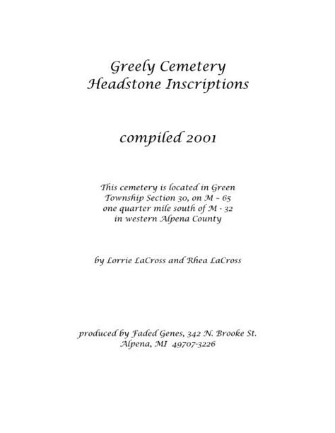 Greely Cemetery - Alpena County George N. Fletcher Public Library