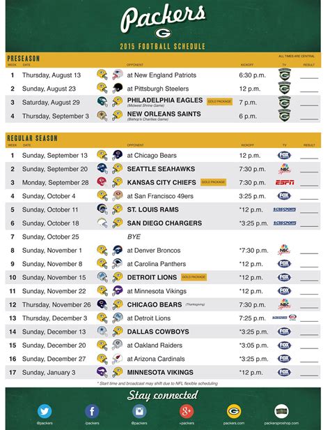 Green Bay Packers Printable Schedule