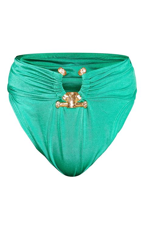 Green Hammered Trim Bikini Bottom Swimwear