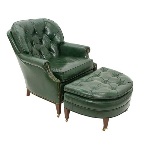 Green Leather Chair And Ottoman - 34 For Sale on 1stDibs