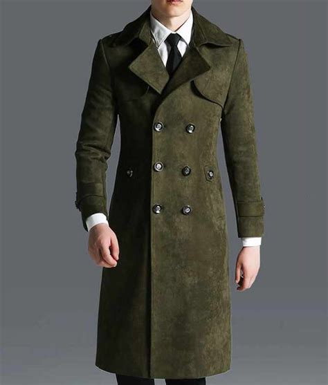 Green Military Overcoat Business Men Double Breasted Coat