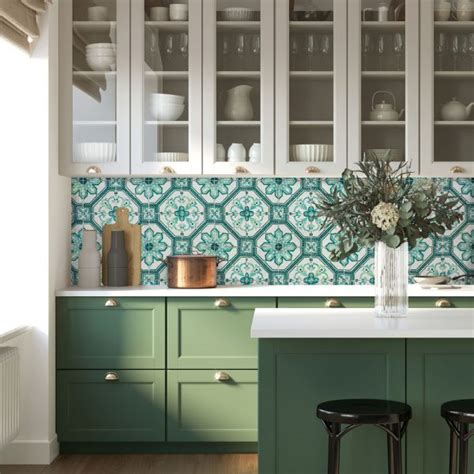 Green Mosaic Tile Pattern Splashback Custom Splashbacks