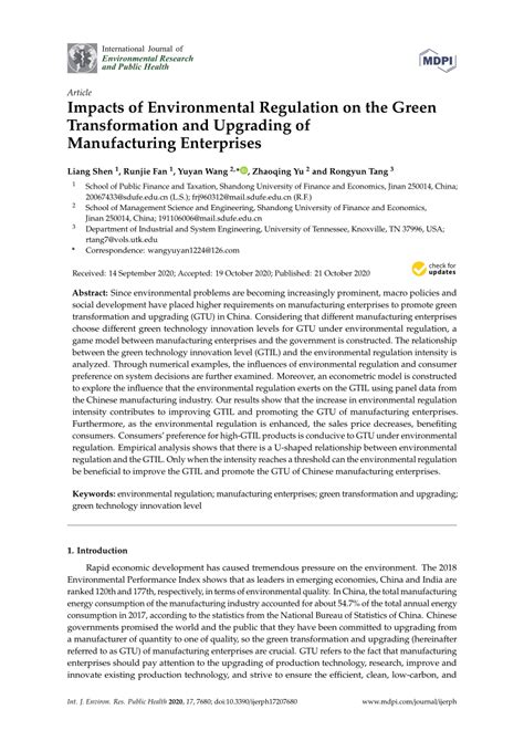 Green Transformation and Upgrading of the Manufacturing …