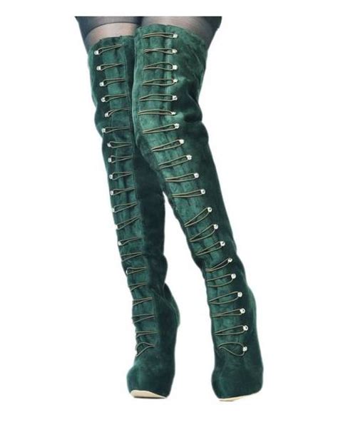 Green Women’s Knee High Boots - Shoes Stylicy USA