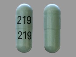 Green capsule 219 for dogs. The following drug pill images match your search criteria. Search Results. Search Again. Results 1 - 6 of 6 for " a 219". A219. Nitrofurantoin (Macrocrystals) Strength. 25 mg. Imprint. 