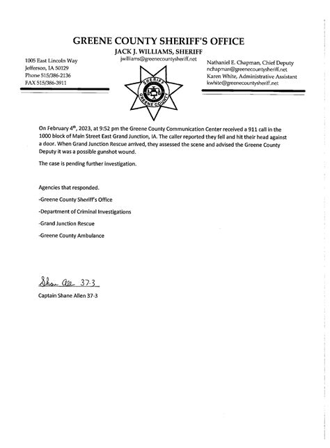 Greene county sheriff press release.  This arrest data includes all information on current an...