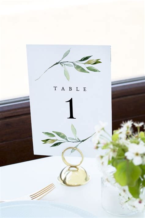 Greenery Table Number Template, Wedding Table Numbers, 4x6 Table