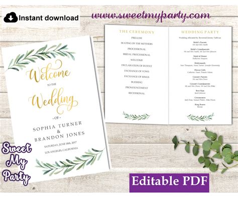 Greenery Wedding Program booklet templateGreenery Wedding Program