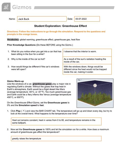Greenhouse Effect Gizmo Question Answer Key