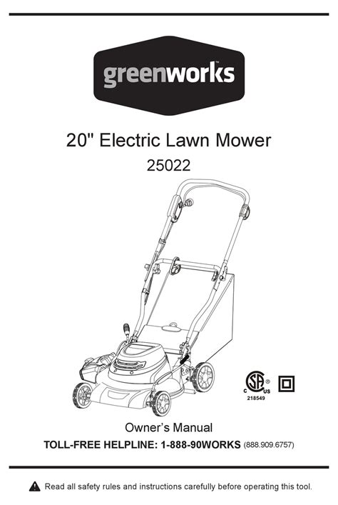 Greenworks lawn mower owners manual model 25213. - Reparaturanleitung für briggs and stratton handgeneratoren.