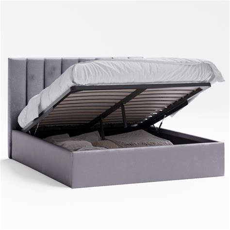 Grey Velvet Gas Lift Ottoman Storage Bed Frame - King Sizes