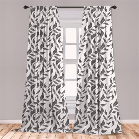 Grey and White Curtains 2 Panels Set, Classical Pattern with Abstract