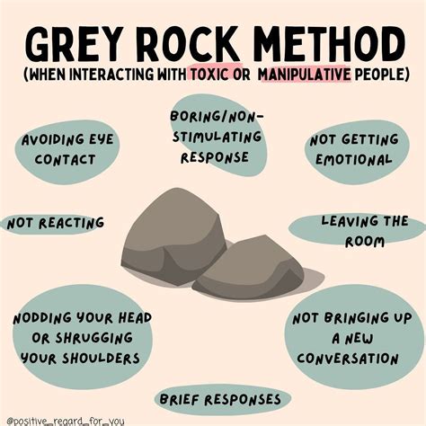Grey-rocking. Feb 24, 2021 · The Grey Rock Method. Grey rocking is a technique for interacting with manipulative and abusive people. This can include people with narcissistic personality disorder or antisocial personality disorder as well as toxic people without a mental health diagnosis. This strategy involves becoming the most boring and uninteresting person you … 