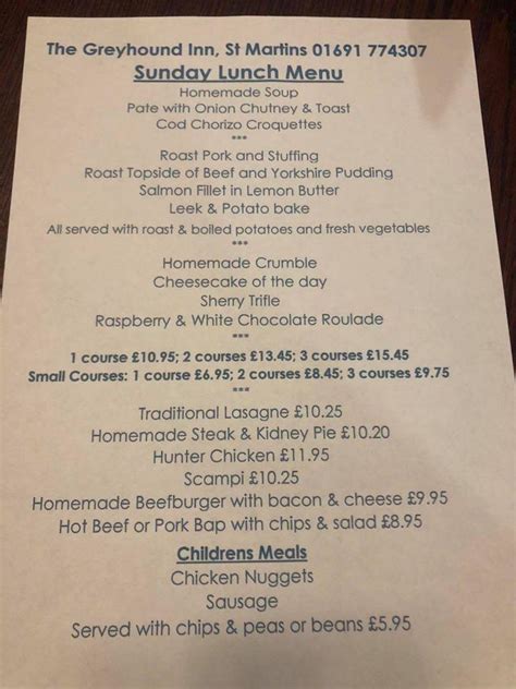 Greyhound inn st martins restaurant menu - Restaurant Guru