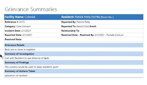 Grievance Log SNF Metrics