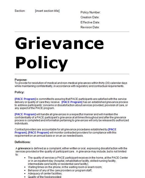Grievance Procedure Policy Template