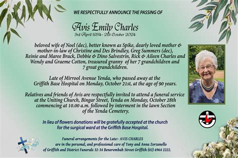 Griffith district funerals obituaries