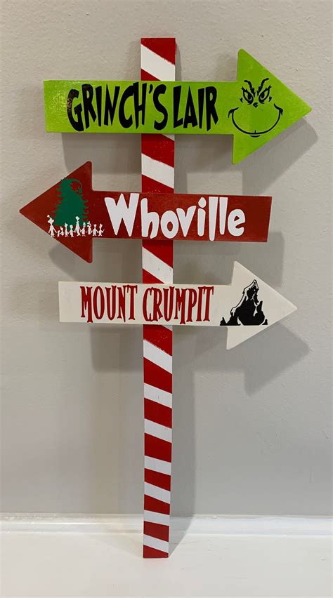Hand Painted Wooden Yard Art - Grinch Christmas Sign Direction Post - Whoville, Grinch's Lair, Mount Crumpit (106) $ 84.00. FREE shipping Add to Favorites Christmas Grinch Bauble Decoration comes with Small Free Cotton storage bag Great Present Gift for Christmas (258) $ 12.76. Add to Favorites .... 