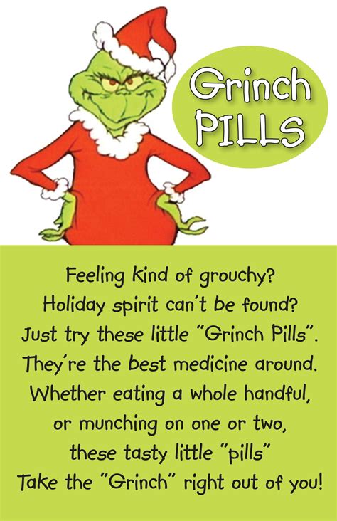 Grinch Pills Poem Printable Grinch Pills Grinch Christmas Christmas School