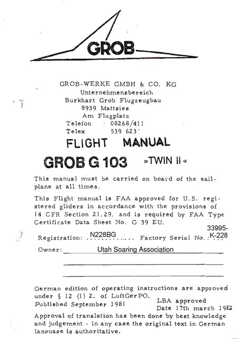 Grob 103 twin ii flight manual. - Aus der geschichte der deutschen arbeiterjugendbewegung.