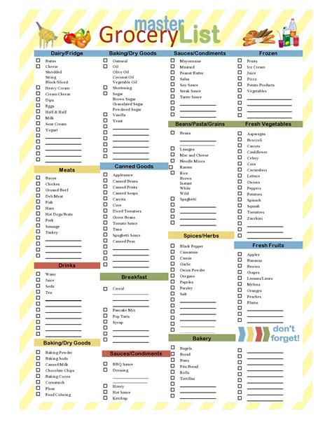 Groceries list. 12 printable grocery list templates. Here are the printable grocery list templates! Please click on the template or the link underneath it to get the high quality PDF! Pastel Rainbow Grocery List. Bright Rainbow Grocery List. Neutral Colorful Grocery List. Pink Grocery List. Yellow Grocery List. 
