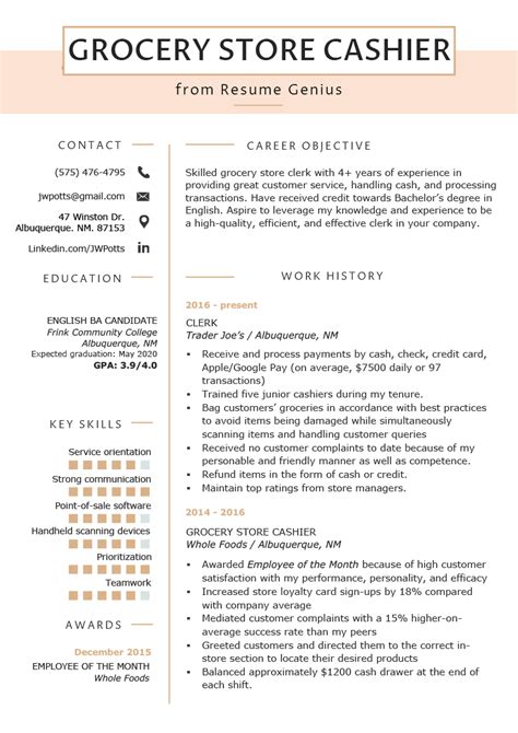 Grocery Cashier Resume Examples & Samples for 2024