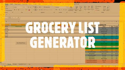 Grocery List Generator in MS Excel Etsy