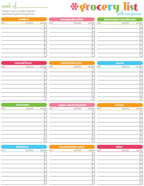 Grocery List Template Google Docs Printable Calendars AT A GLANCE