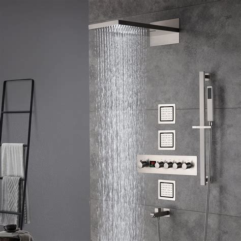 Grolta shower system. 20 Inch Brushed nickel ceiling mount rainfall shower systems 3 way thermostatic valve with wall mount 6 inch regualr shower head. Sale price. Regular price $959.98 (/ ) Shipping calculated at checkout. ... The outstanding precision offered by the Grolta technology also adds to your showers conservation of water. 