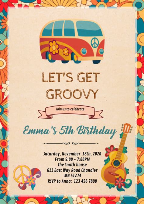 Groovy 60 S Party Invitation Template Postermywall