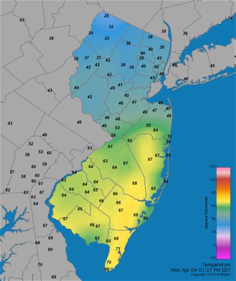 Ground temperature new jersey. Current ocean temperature in Jersey Shore. Water temperature in Jersey Shore today is 51.3°F. Based on our historical data over a period of ten years, the warmest water in this day in the Atlantic Ocean near Jersey Shore was recorded in 2017 and was 53.8°F, and the coldest was recorded in 2014 at 47.7°F. Sea water temperature in … 