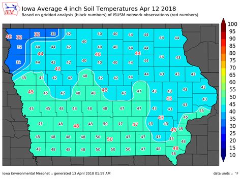 Ground temps iowa. AMES, Iowa — Soil temperature is one of the most important factors crop farmers use to guide their planting decisions. The rule of thumb is to wait until the upper 4 inches reach at least 50 degrees Fahrenheit, with a warming trend in the forecast. One way farmers can keep track of soil temperature in their county and across the state is by ... 
