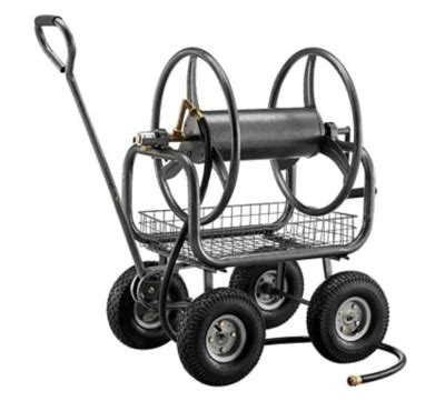 Product details. GroundWork Hose Reel Cart, 400 ft., TC4717A. The GroundWork Hose Reel Cart is a portable cart that conveniently houses your hose for home landscaping. This high-quality steel cart has a special rust resistant finish to ensure that it is will last for seasons to come. Makes Lawn Care Easy.. 