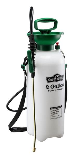 Satisfaction guaranteed. Pump sprayer safely houses and sprays chemicals, such as bleach, disinfectant and other harsh chemicals, used for treating lawns. Lightweight, portable design complete with carry handle and adjustable shoulder strap. 2 gal. size tank has a no-spill, large-mouth funnel top.