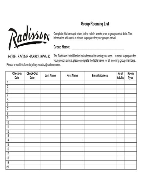 Group Rooming List Example PDF