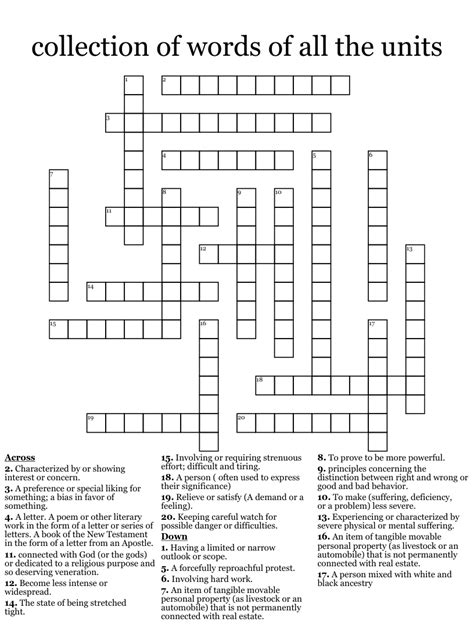 Group into large units crossword. Jul 21, 2021 · Large Unit Of Resistance Crossword Clue Answers. Find the latest crossword clues from New York Times Crosswords, LA Times Crosswords and many more. ... Nickname For A Young Skywalker Crossword Clue; Group Of Footballers – Big Characters From Tottenham Hotspur – Come Stripped To Work Out Crossword Clue; 