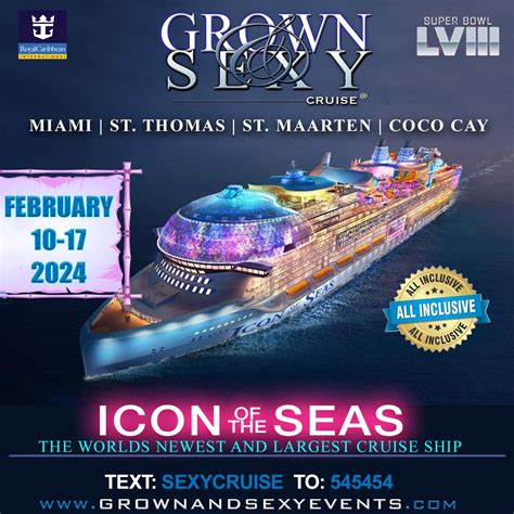 See the day by day itinerary for 22nd Annual Grown & Sexy Cruise 2024 by KJ Events starting on 02/10/2024. NEED BOOKING HELP? CALL 866-475-7023 Already Booked? Access Your Reservation About This Trip (current) What's Included accommodations Itinerary ... 22nd Annual Grown & Sexy Cruise 2024 Feb 10, 2024 - Feb 17, 2024 Ship from Miami, Florida .... 