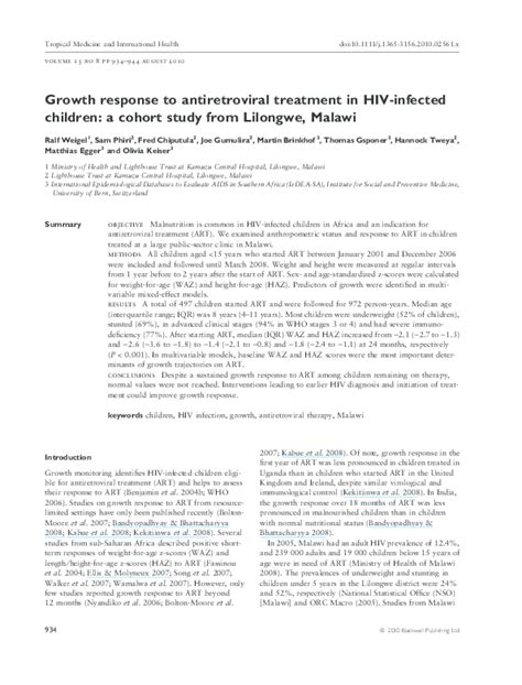 Growth response to antiretroviral treatment in HIV-infected …