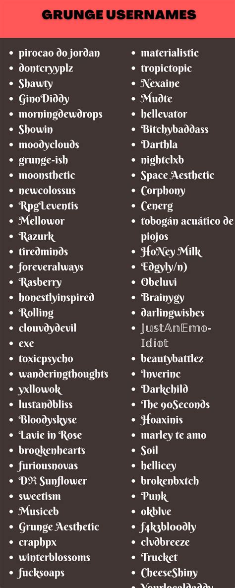 We have curated hundreds of edgy usernames for you to add excitement to your social media persona and help you gain more followers. With our list of 300+ good, unique, and edgy names, you are sure to stumble upon your favorite one in no time. Edgy Usernames. Incognito_ink; Baby Gurl; Vikingkong; Cherish_cherub; Vintage_villain; Writtendisasters .... 