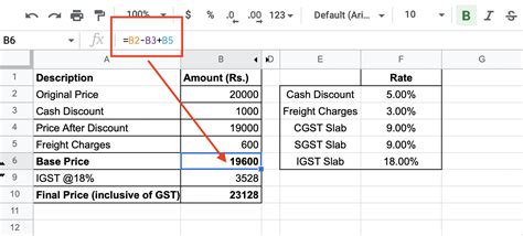 Gst tax calculation in excel