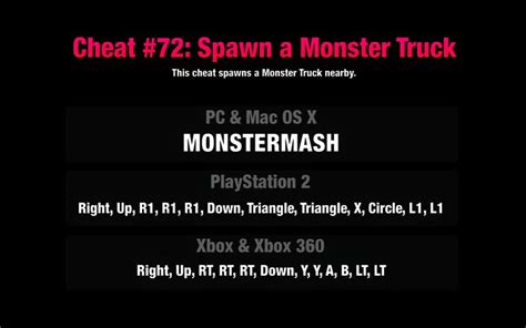 Gta 5 monster truck cheat code. The Cheval Marshall is a Off-Road vehicle featured in Grand Theft Auto V and GTA Online, added to the game as part of the 1.18 PS4 & Xbox One Release update on November 18, 2014.. The Marshall is a variant of the standard Picador base model. This vehicle also appears in GTA San Andreas.. How to get the Marshall in GTA 5 Story … 
