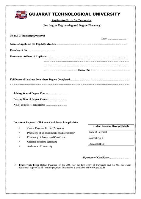 Gtu Transcript Form Fill Out and Sign Printable PDF Template signNow